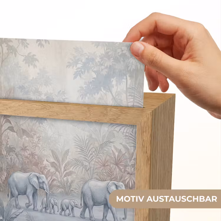 Olifant - Familie - Jungle - Illustratie - Grijs Light Box met kabel (Wandlamp) klein -USP_websiteprintDE