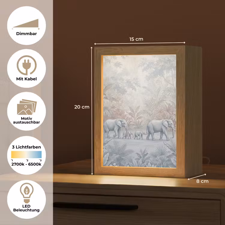 Olifant - Familie - Jungle - Illustratie - Grijs Light Box met kabel (Wandlamp) klein -USP_websiteoverzichtDE