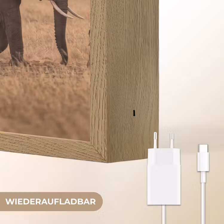 Olifanten - Savanne - Zonsondergang - Afrika - Warm Light Box met batterij (Wandlamp) middel -USP_websiteoplaadbaarDE