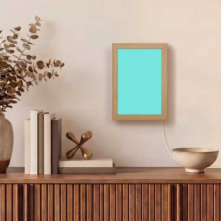 Electric - Cyan - Turkoois Light Box met kabel (Wandlamp) klein 929 -sfeer2