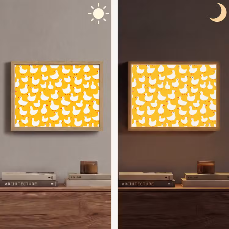 Eendjes - Patroon - Geel Light Box met batterij (Wandlamp) middel 907 -sfeer3