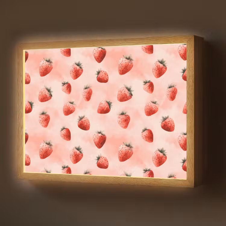 Aardbei - Patroon - Roze Light Box met batterij (Wandlamp) middel 907 -z3d_website