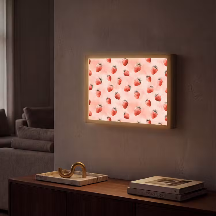 Aardbei - Patroon - Roze Light Box met batterij (Wandlamp) middel 907 -sfeer1
