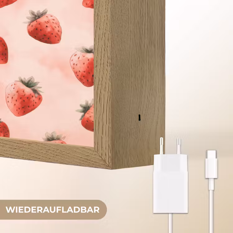 Aardbei - Patroon - Roze Light Box met batterij (Wandlamp) middel 907 -USP_websiteoplaadbaarDE