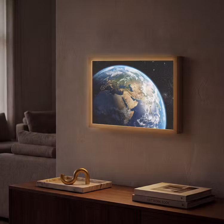 Aarde - Ruimte - Blauw - Groen Light Box met batterij (Wandlamp) middel -sfeer1