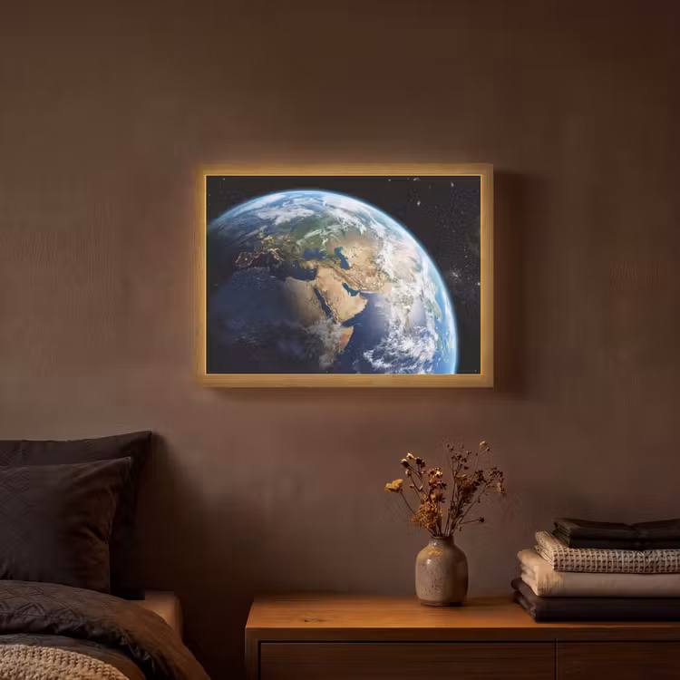 Aarde - Ruimte - Blauw - Groen Light Box met batterij (Wandlamp) middel -sfeer4