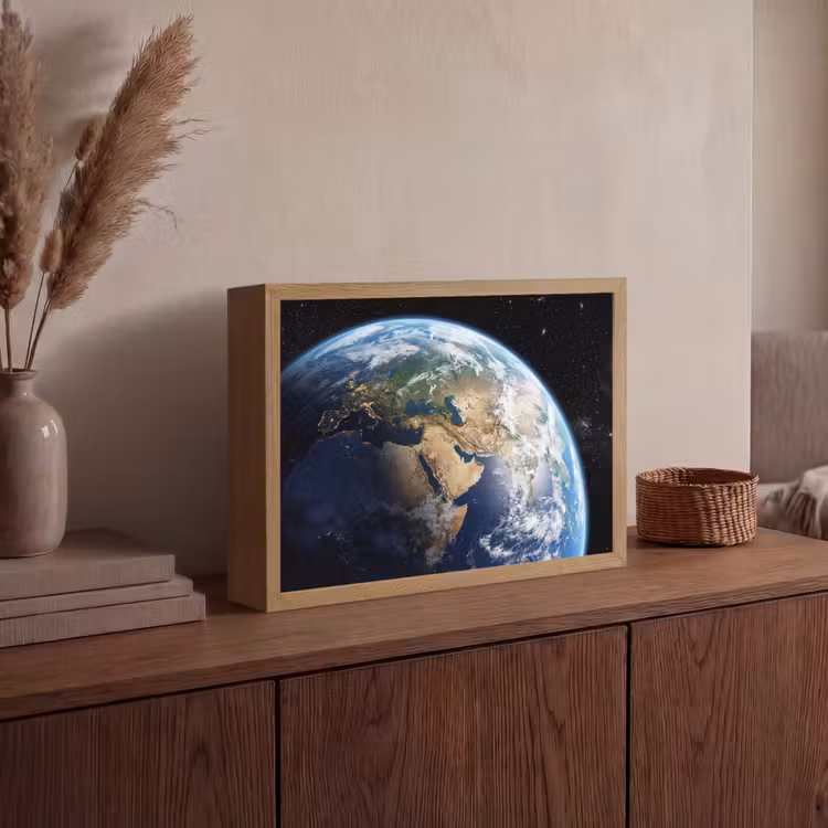 Aarde - Ruimte - Blauw - Groen Light Box met batterij (Wandlamp) middel -sfeer2
