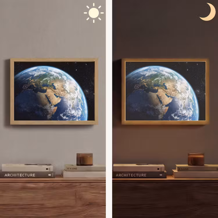 Aarde - Ruimte - Blauw - Groen Light Box met batterij (Wandlamp) middel -sfeer3