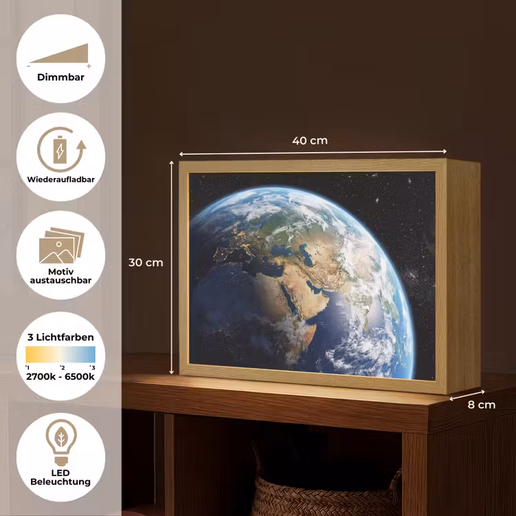 Aarde - Ruimte - Blauw - Groen Light Box met batterij (Wandlamp) middel -USP_websiteoverzichtDE
