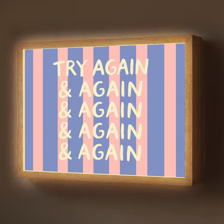 Try again - Strepen - Roze - Verticaal - Blauw Light Box met batterij (Wandlamp) middel -z3d_website