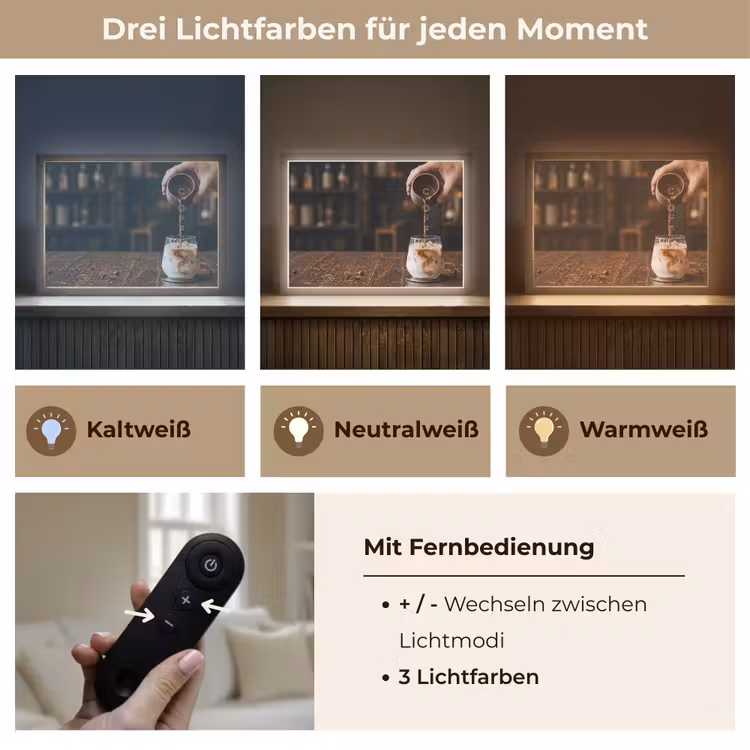 Espresso - Melk - Café Light Box met batterij (Wandlamp) middel -USP_lichtkleurDE
