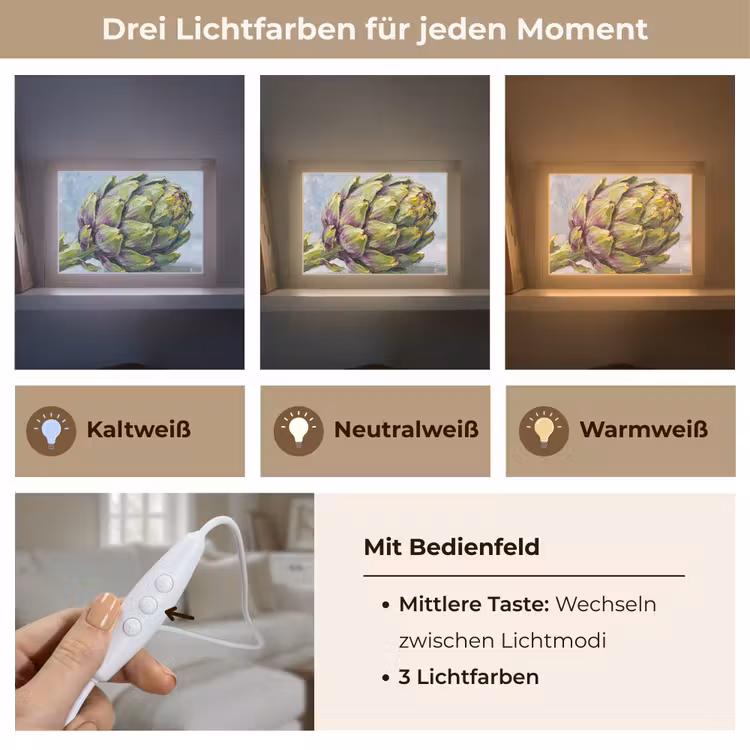 Lightbox - Wandleuchte - Essen – Artischocke – Modern - Eten - Artisjok - Modern Light Box met kabel (Wandlamp) klein