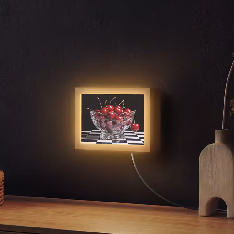 Lightbox - Wandleuchte - Essen – Kirschen – Rot - Eten - Kersen - Rood Light Box met kabel (Wandlamp) klein