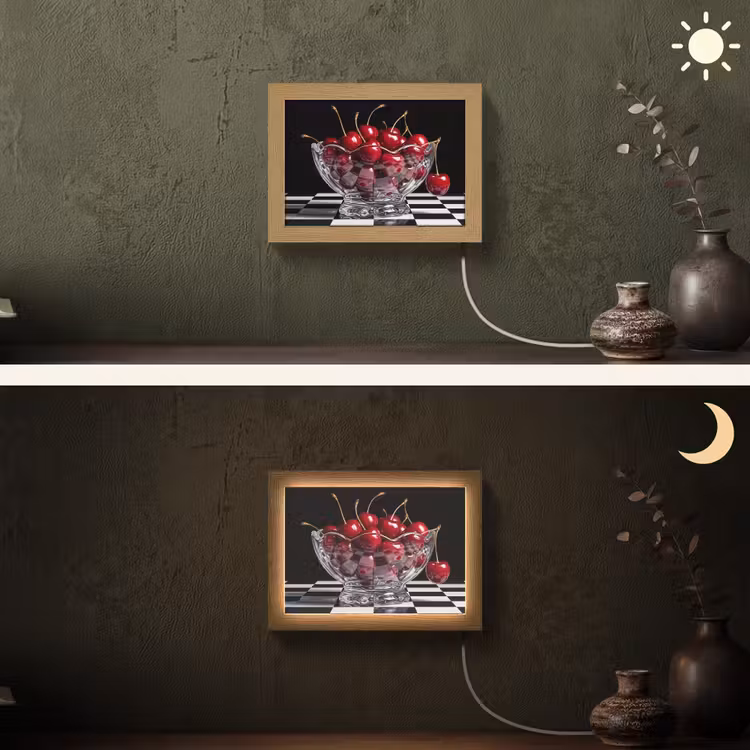 Lightbox - Wandleuchte - Essen – Kirschen – Rot - Eten - Kersen - Rood Light Box met kabel (Wandlamp) klein