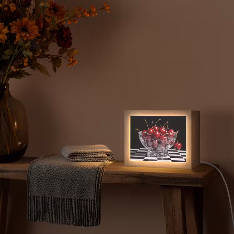 Lightbox - Wandleuchte - Essen – Kirschen – Rot - Eten - Kersen - Rood Light Box met kabel (Wandlamp) klein