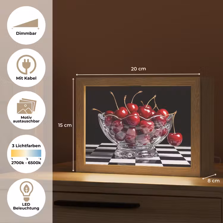 Lightbox - Wandleuchte - Essen – Kirschen – Rot - Eten - Kersen - Rood Light Box met kabel (Wandlamp) klein
