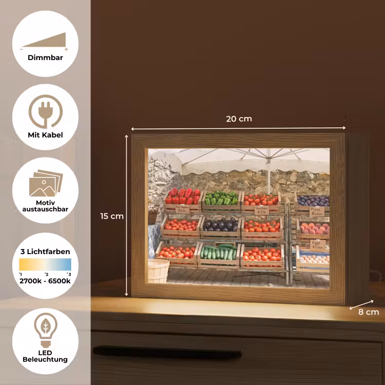 Lightbox - Wandleuchte - Essen – Markt – Frisch - Eten - Markt - Vers Light Box met kabel (Wandlamp) klein