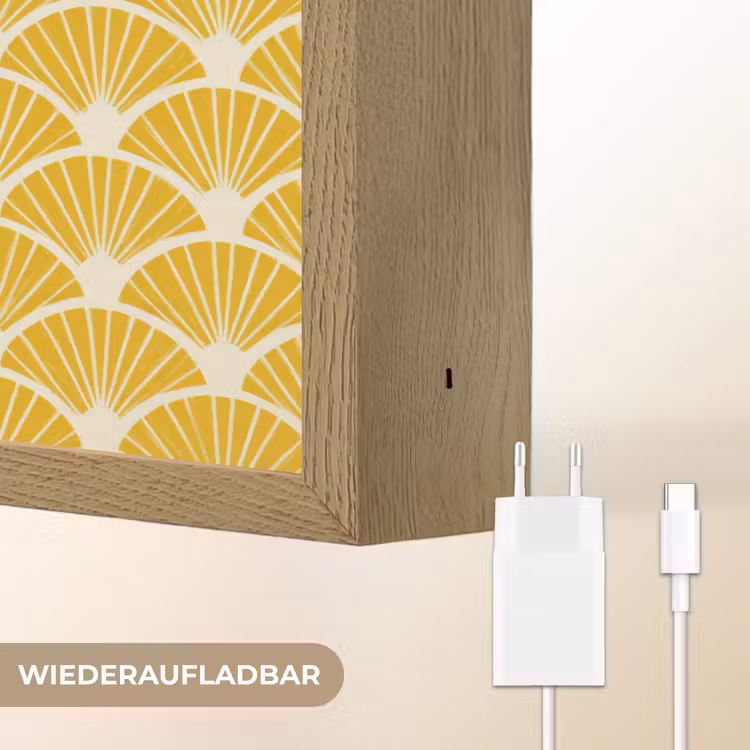 Waaiers - Art Deco - Retro - Okergeel Light Box met batterij (Wandlamp) middel 907 -USP_websiteoplaadbaarDE