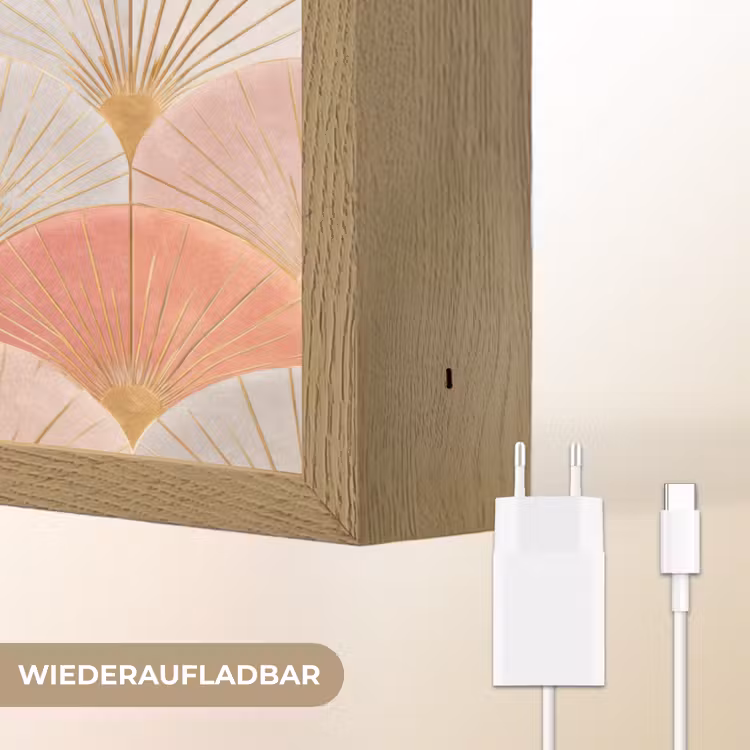 Waaiers - Goud - Roze Light Box met batterij (Wandlamp) middel 907 -USP_websiteoplaadbaarDE