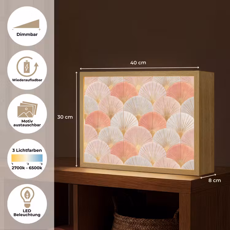 Waaiers - Goud - Roze Light Box met batterij (Wandlamp) middel 907 -USP_websiteoverzichtDE