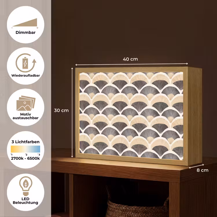 Waaier - Patroon - Zwart - Beige Light Box met batterij (Wandlamp) middel 907 -USP_websiteoverzichtDE
