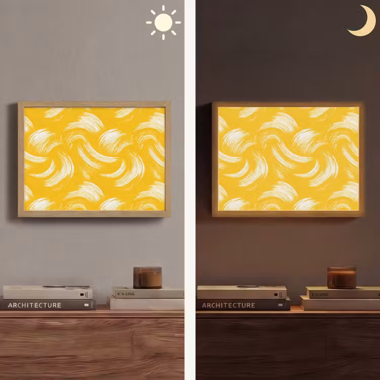 Verfstreken - Abstract - Dynamisch - Geel Light Box met batterij (Wandlamp) middel 907 -sfeer3