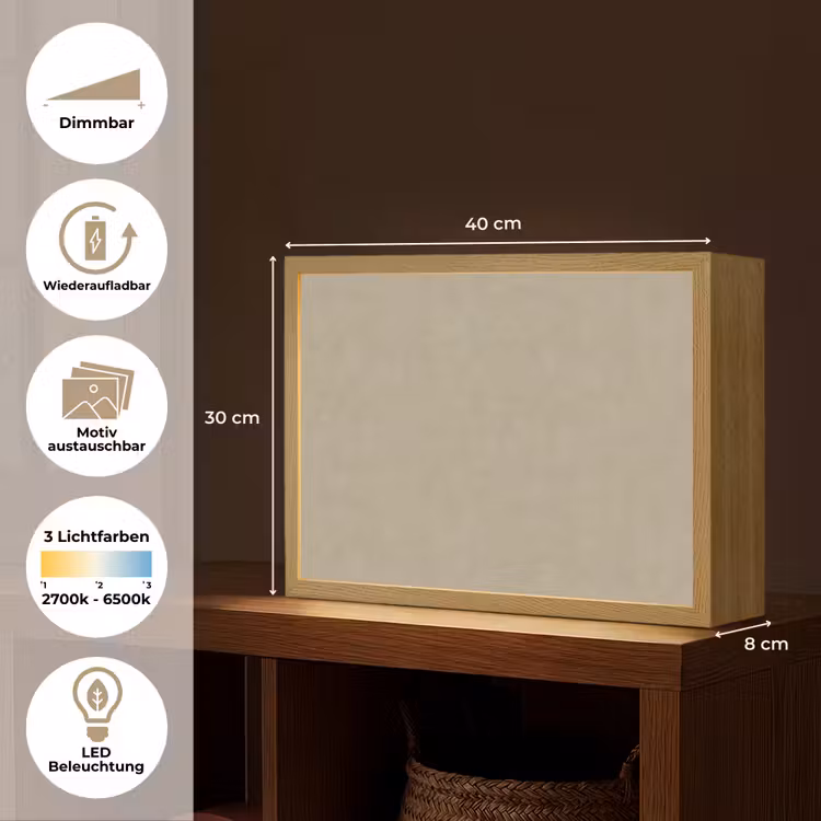 Taupekleur - Gewolkt textuur - Natuurlijk Light Box met batterij (Wandlamp) middel 907 -USP_websiteoverzichtDE
