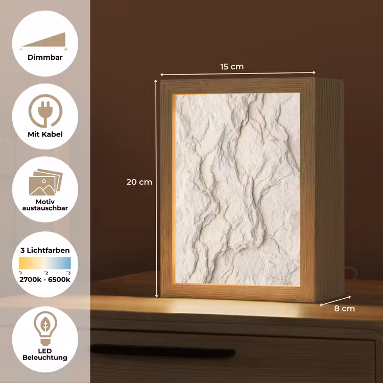 Rots - Structuur - Natuur - Beige - Abstract Light Box met kabel (Wandlamp) klein -USP_websiteoverzichtDE