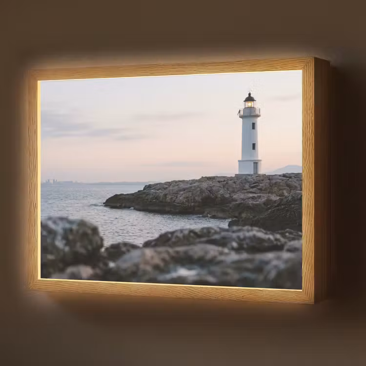 Rotsen - Vuurtoren - Wit Light Box met batterij (Wandlamp) middel -z3d_website