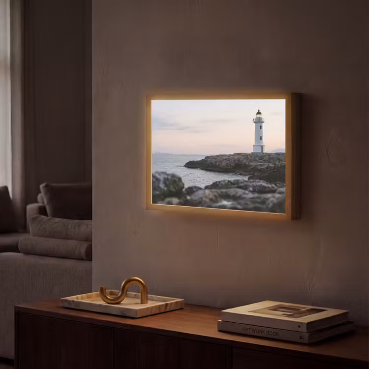 Rotsen - Vuurtoren - Wit Light Box met batterij (Wandlamp) middel -sfeer1