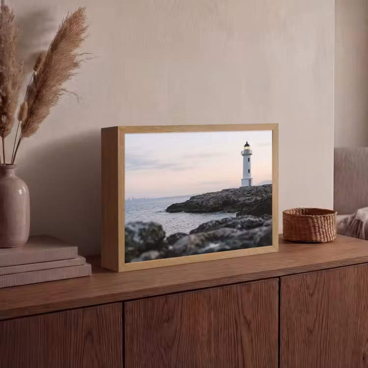 Rotsen - Vuurtoren - Wit Light Box met batterij (Wandlamp) middel -sfeer2