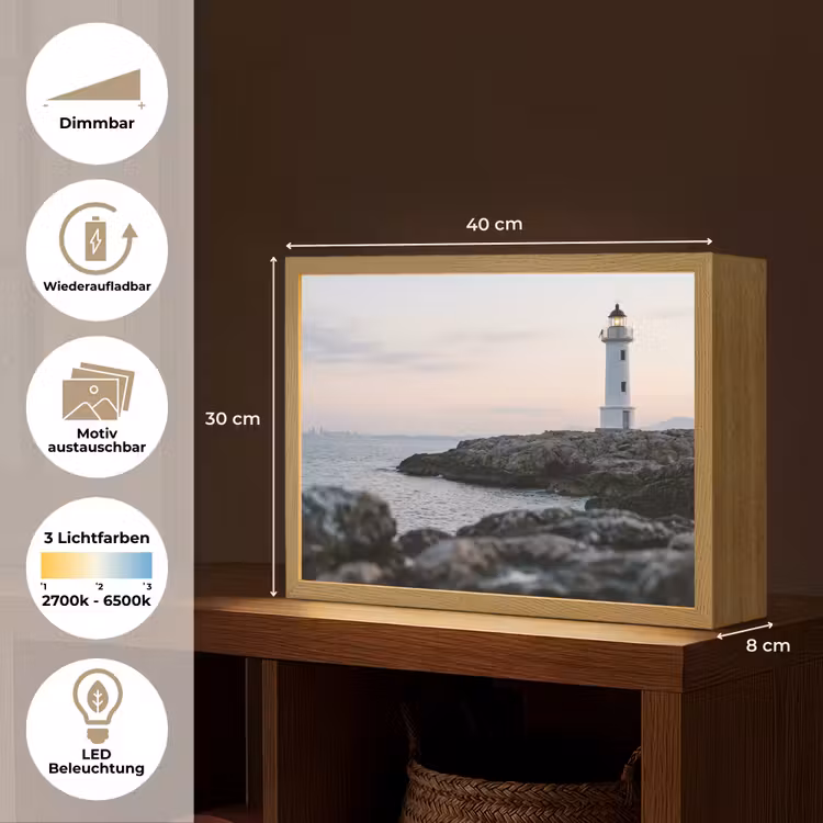 Rotsen - Vuurtoren - Wit Light Box met batterij (Wandlamp) middel -USP_websiteoverzichtDE