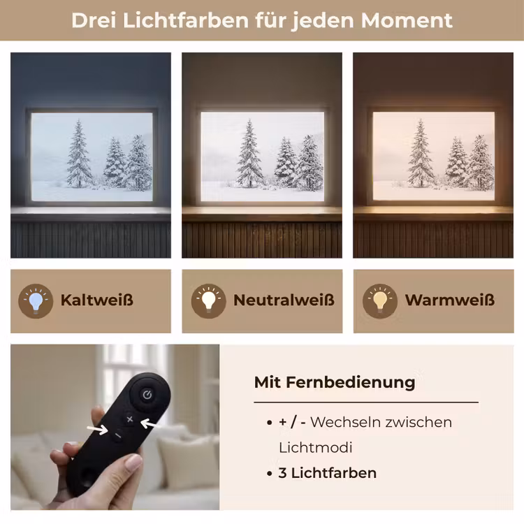 Fijnsparren - Sneeuw - Winter - Landschap - Stilte Light Box met batterij (Wandlamp) middel -USP_lichtkleurDE