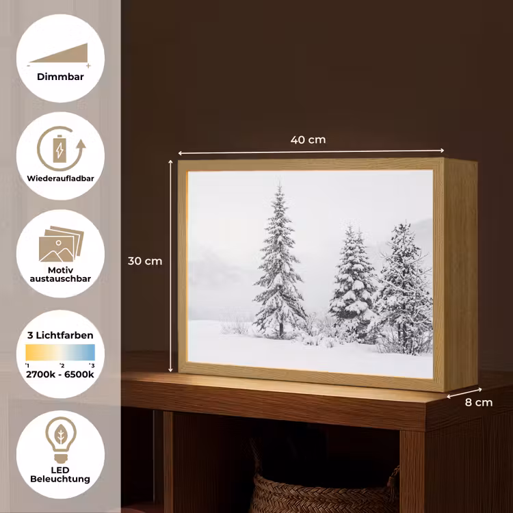Fijnsparren - Sneeuw - Winter - Landschap - Stilte Light Box met batterij (Wandlamp) middel -USP_websiteoverzichtDE