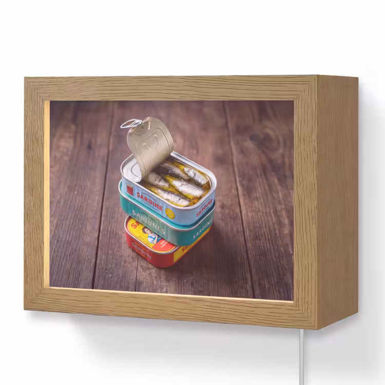 Lightbox - Wandleuchte - Fisch – Dosen – Küche - Vis - Blikjes - Keuken Light Box met kabel (Wandlamp) klein