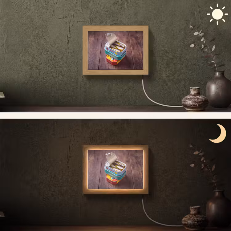 Lightbox - Wandleuchte - Fisch – Dosen – Küche - Vis - Blikjes - Keuken Light Box met kabel (Wandlamp) klein