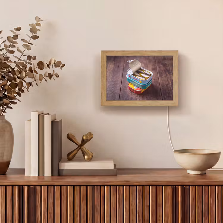 Lightbox - Wandleuchte - Fisch – Dosen – Küche - Vis - Blikjes - Keuken Light Box met kabel (Wandlamp) klein