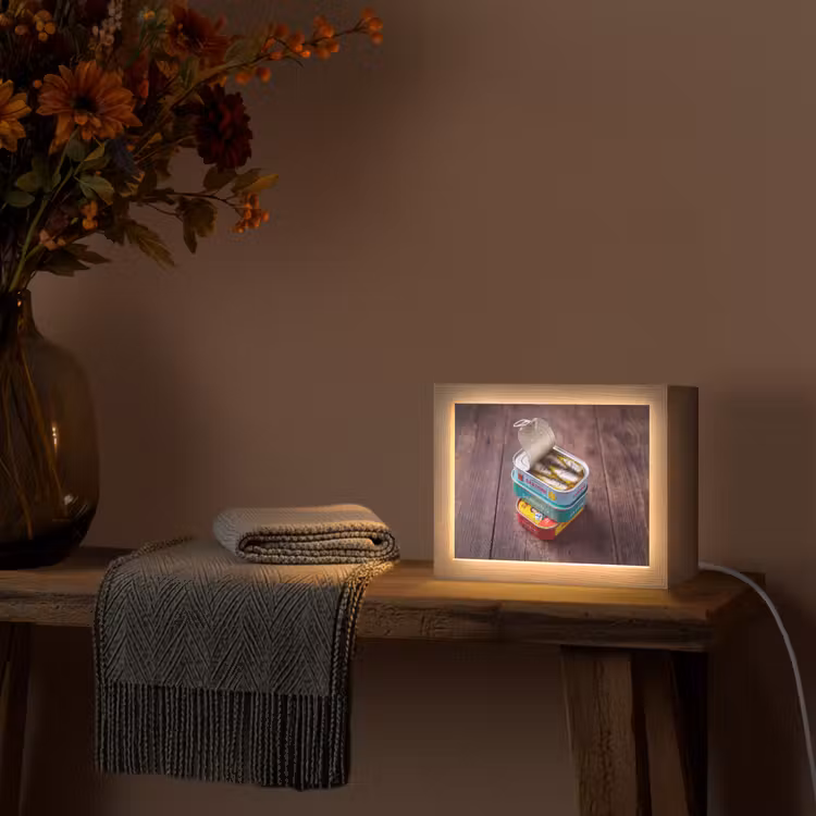 Lightbox - Wandleuchte - Fisch – Dosen – Küche - Vis - Blikjes - Keuken Light Box met kabel (Wandlamp) klein