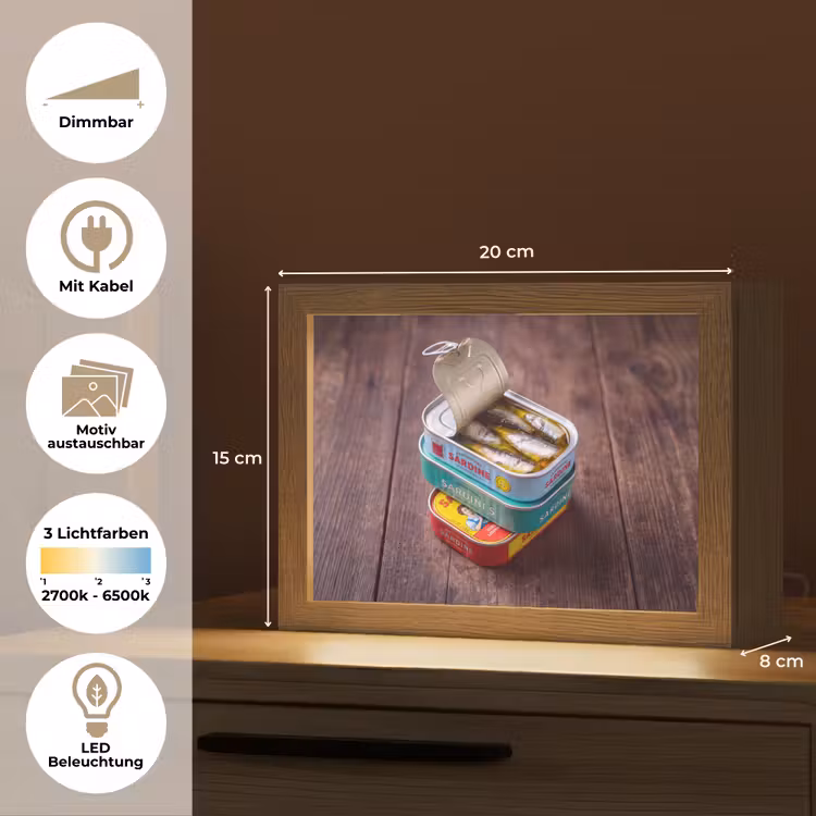 Lightbox - Wandleuchte - Fisch – Dosen – Küche - Vis - Blikjes - Keuken Light Box met kabel (Wandlamp) klein