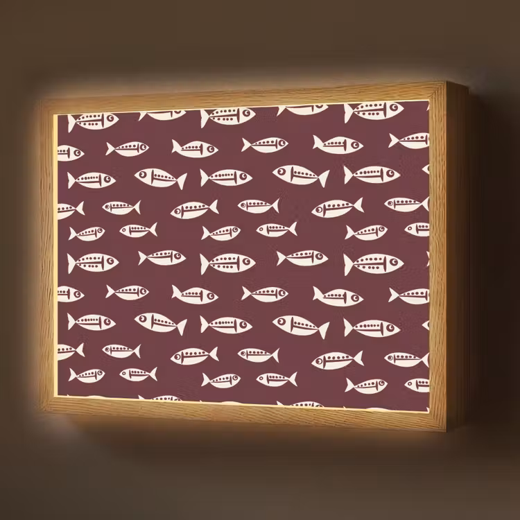 Vissen - Grafisch - Patroon - Donker Light Box met batterij (Wandlamp) middel 907 -z3d_website