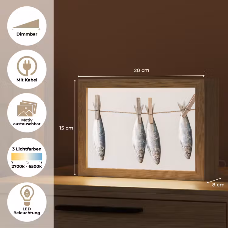 Lightbox - Wandleuchte - Fisch – Hängend – Essen - Vis - Hangend - Eten Light Box met kabel (Wandlamp) klein