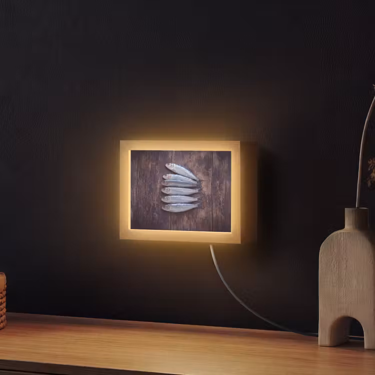 Lightbox - Wandleuchte - Fisch – Holz – Essen - Vis - Hout - Eten Light Box met kabel (Wandlamp) klein