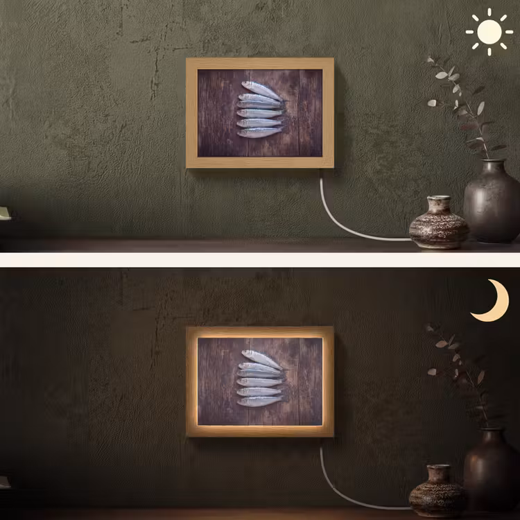 Lightbox - Wandleuchte - Fisch – Holz – Essen - Vis - Hout - Eten Light Box met kabel (Wandlamp) klein