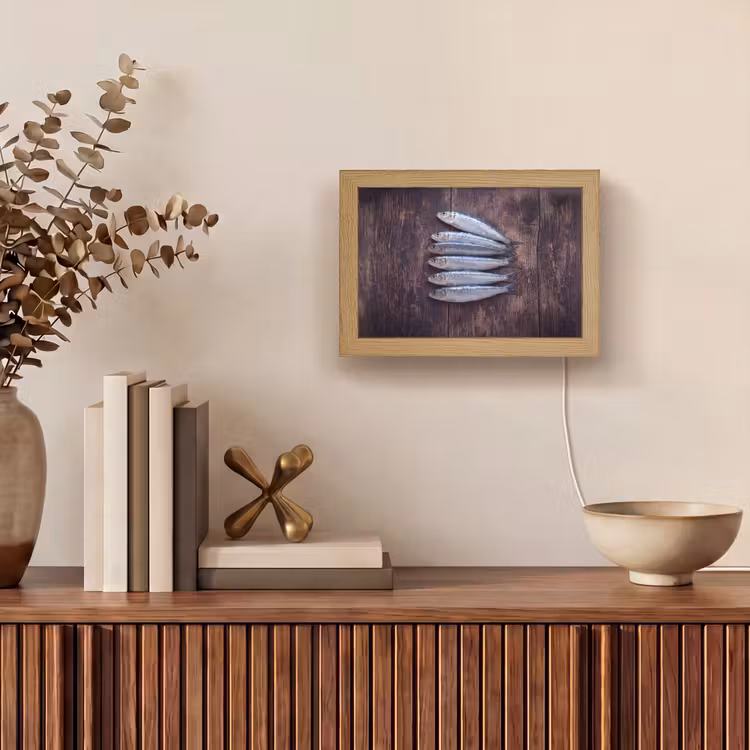 Lightbox - Wandleuchte - Fisch – Holz – Essen - Vis - Hout - Eten Light Box met kabel (Wandlamp) klein