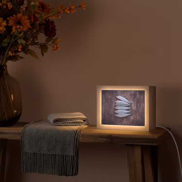 Lightbox - Wandleuchte - Fisch – Holz – Essen - Vis - Hout - Eten Light Box met kabel (Wandlamp) klein