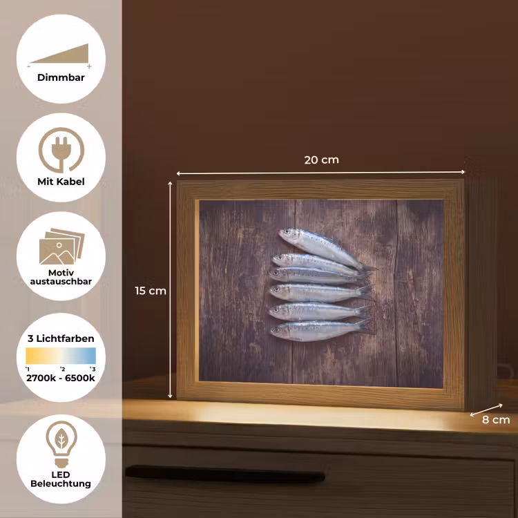 Lightbox - Wandleuchte - Fisch – Holz – Essen - Vis - Hout - Eten Light Box met kabel (Wandlamp) klein