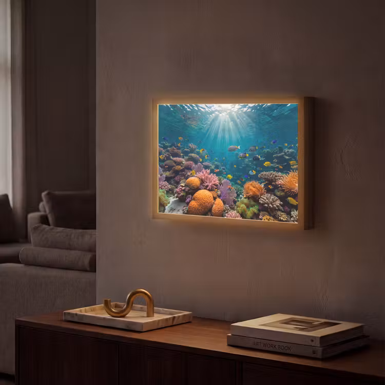 Vis - Koraal - Oceaan - Natuur - Kleurrijk Light Box met batterij (Wandlamp) middel -sfeer1