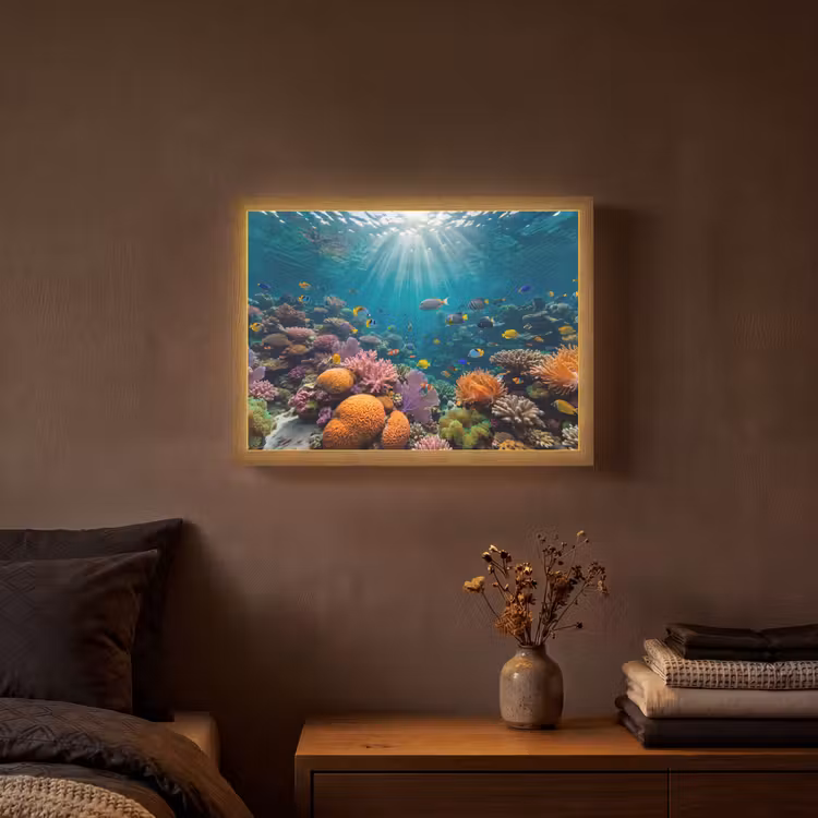 Vis - Koraal - Oceaan - Natuur - Kleurrijk Light Box met batterij (Wandlamp) middel -sfeer4