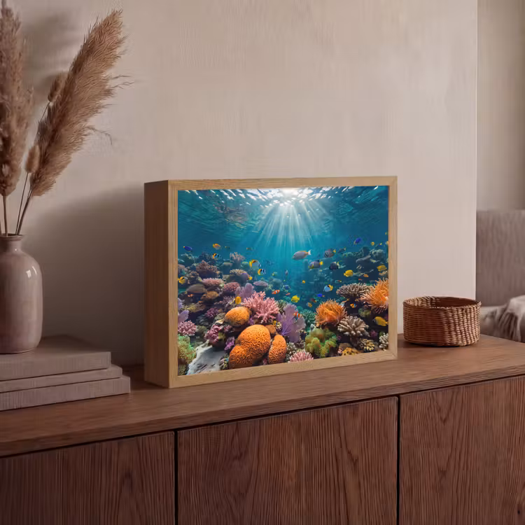 Vis - Koraal - Oceaan - Natuur - Kleurrijk Light Box met batterij (Wandlamp) middel -sfeer2