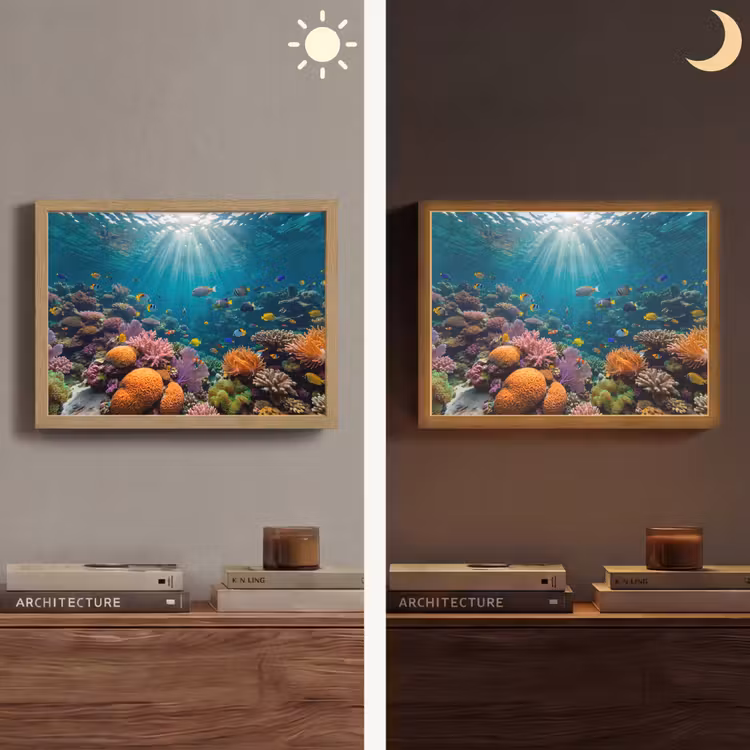 Vis - Koraal - Oceaan - Natuur - Kleurrijk Light Box met batterij (Wandlamp) middel -sfeer3